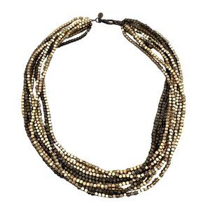 Chicos Multi Strand Two Tone Beaded Collar Statement Necklace 19 to 21 Inches